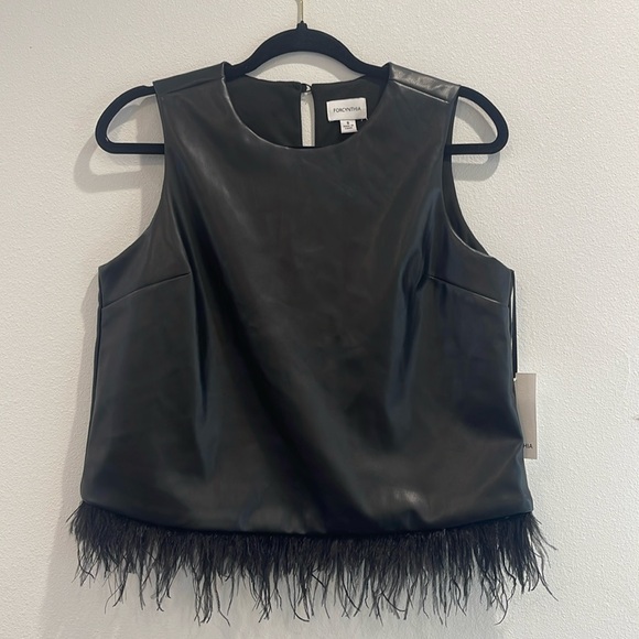 Tops - NWT Forcynthia Faux Leather Top with Feather Detail - Women’s Size S
